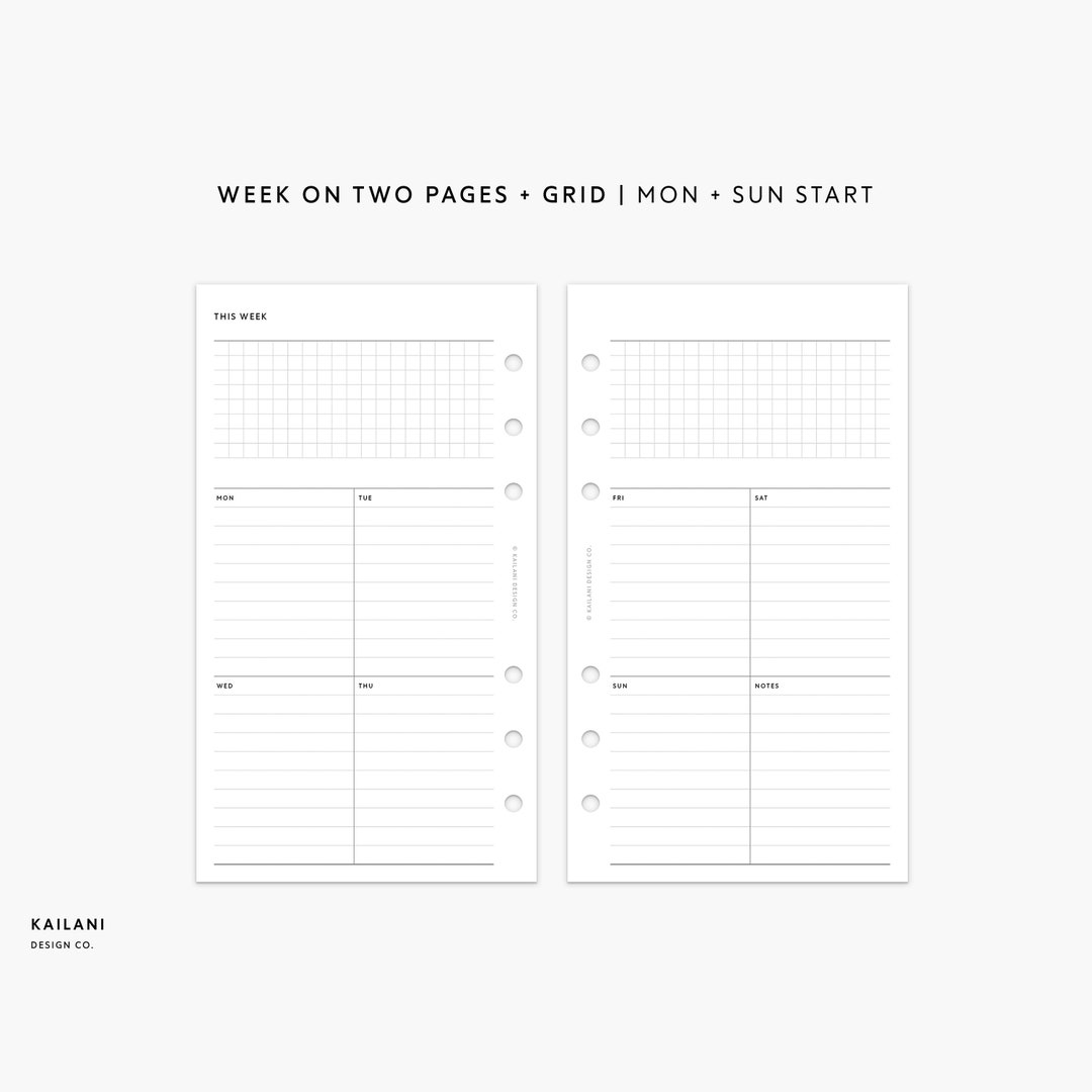 UNDATED Personal Weekly Planner Inserts, Personal Week on Two Pages ...