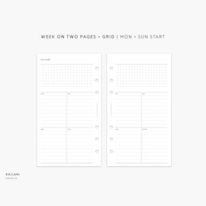 UNDATED Personal Weekly Planner Inserts, Personal Week on Two Pages, Personal Filofax, MM Agendas, Personal Rings printable, GRID
