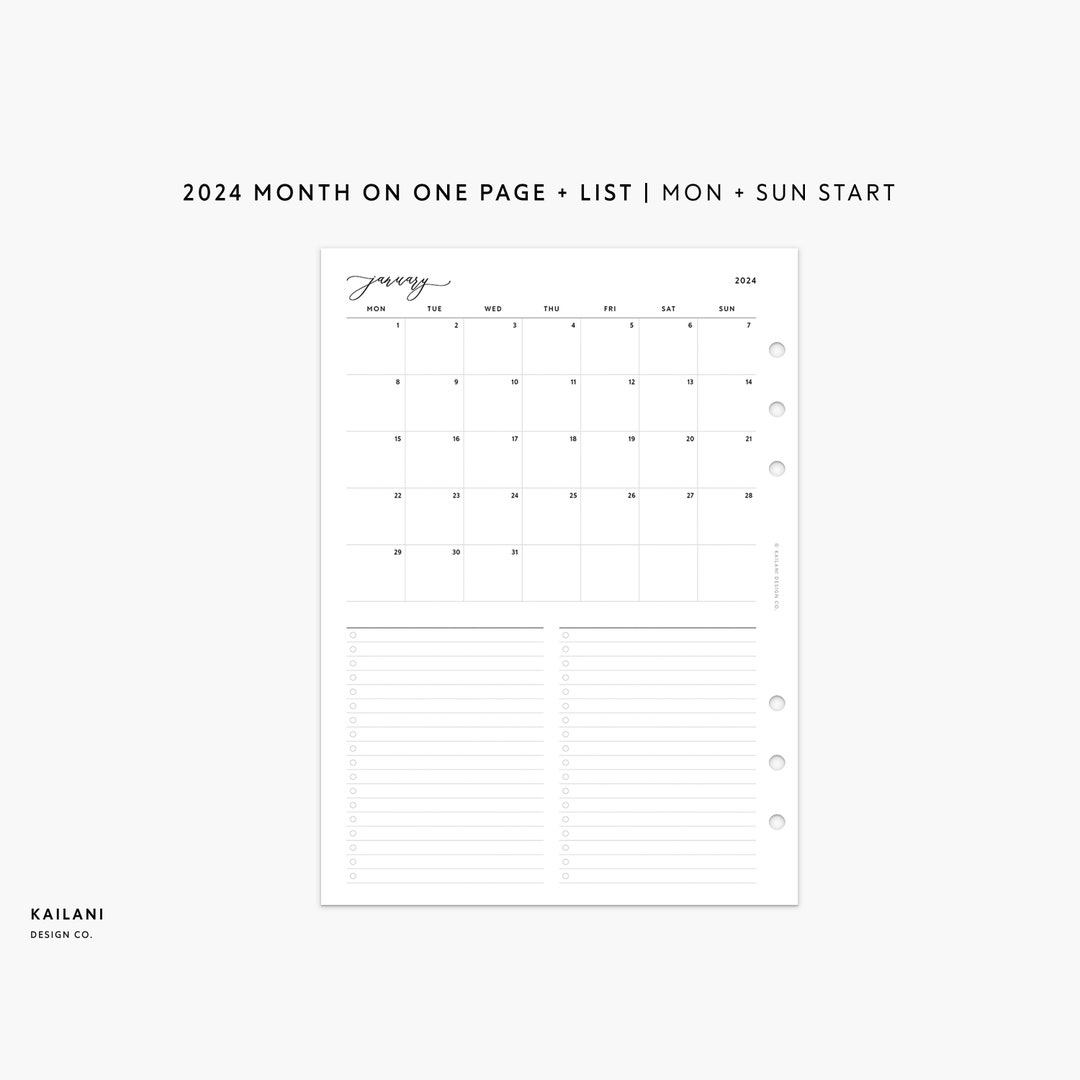 2024 A5 Monthly Planner Printable Insert, Month on One Page Printable ...