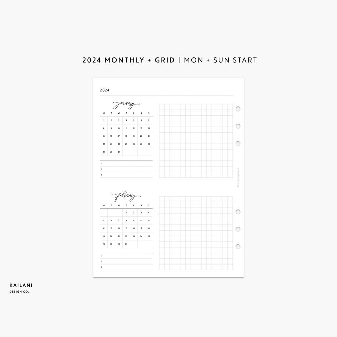 A5 Wide 2024 at A Glance, Monthly Planner Printable Inserts, A5 Wide ...
