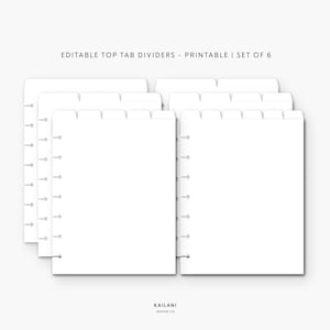 Mini HP Printable Dividers, Editable Printable Divider Tabs, Side Tab Dividers - Set of 6 - PDF - PNG