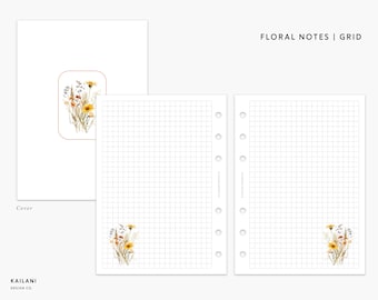 A5 Wide Floral Grid Notes, Pink Inserts (PDF Pattern)