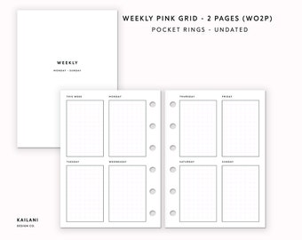 Pocket Rings Weekly Planner Inserts, Pink Grid (Digital Download)