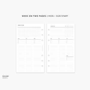 Personal Undated Weekly Inserts Printable, Week on Two Pages, WO2P, Printable Weekly Planner, Instant Download, Undated Weekly, LV MM