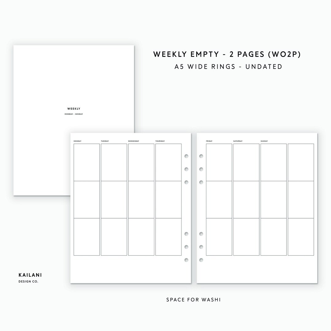 A5 Wide Weekly Planner Inserts, Week on Two Pages (PDF Pattern) - Etsy