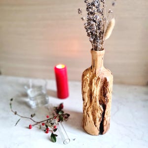 Handmade Beech Wood Vase – Rustic Natural Decor for Fresh & Dried Flowers | Boho, Minimalist, Scandinavian | Unique Gift with Glass Tube
