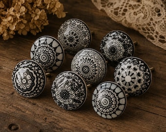 Morroccan black and white cabinet knobs mosaic ceramic knobs black and white drawer knob wardrobe handle cabinet sets of 2/4/6/8/10/12