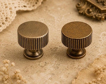 Vintage style brass cabinet knobs, brass drawer knobs, handles pull knurled brass knob pull cabinet handle dresser knobs furniture handles
