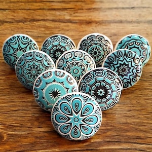 Turquoise and black drawer knob aqua teal mandala mosaic ceramic knob cabinet handles wardrobe handle set of 2/4/6/8/10/12/14/16/18/20/22/24