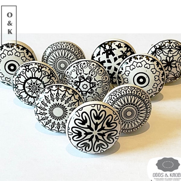 Black and white mosaic drawer knob black and white mandala ceramic knob cabinet handles knob wardrobe handles pulls sets of 2/4/6/8/10/12