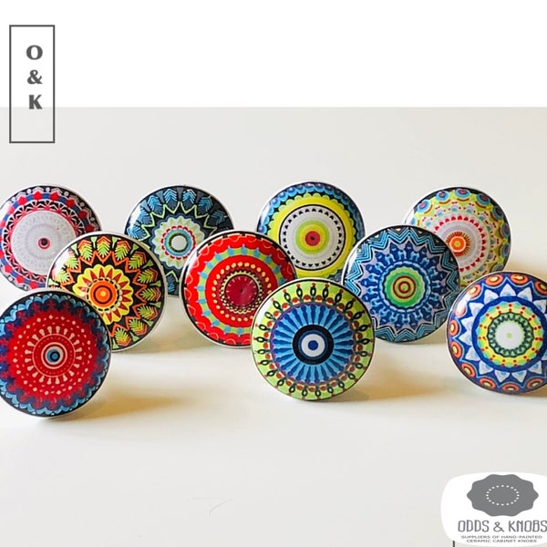 Mandala multicoloured ceramic drawer mosaic knob vintage cabinet knob wardrobe cabinet handle pull sets of 2/4/6/8/10/12/14/16/18/20/22/24