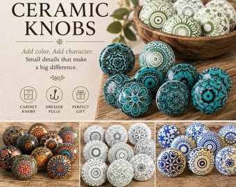 SECONDS- ceramic drawer knob mosaic knob mandala knobs blue green pink teal multicoloured cabinet knob cabinet handles, slight seconds