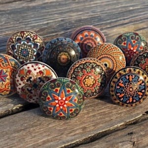 Mandala multicoloured drawer knob mosaic ceramic knob cabinet knob wardrobe handles cabinet handles set of 2/4/6/8/10/12/14/16/18/20/22/24