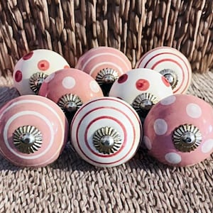 Ornate pink and white drawer knob pink stripes dots ceramic cabinet knob polka dots wardrobe handles cabinet handles sets of 2/4/6/8/10/12