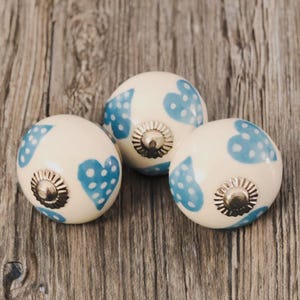 Hearts turquoise blue and white drawer knob teal blue ceramic knobs wardrobe handles cabinet handles knobs pulls set of 10