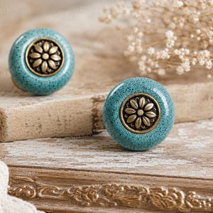 Pomelli per mobili in ceramica e ottone con motivi floreali – Maniglie per cassetti in stile vintage, maniglie decorative per mobili, pomelli per armadi, set di pomelli per cassettiere blu