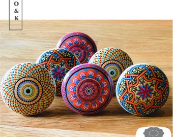 Marrakesh multicoloured drawer knob mandala multicoloured mosaic ceramic knob Moroccan style wardrobe handle and pull sets of 2/4/6/8/10/12