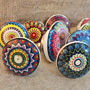 Mandala multicoloured drawer knob mosaic ceramic knob cabinet knob wardrobe handles cabinet handles sets of 2/4/6/8/10/12/14/16/18/20/22/24