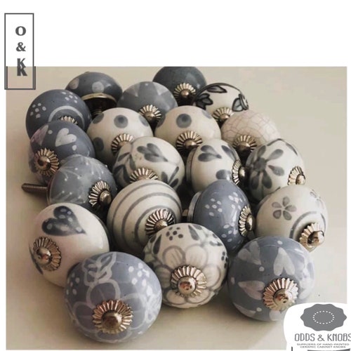Vintage Style Smokey Grey and White Ceramic Knobs Grey Etsy UK
