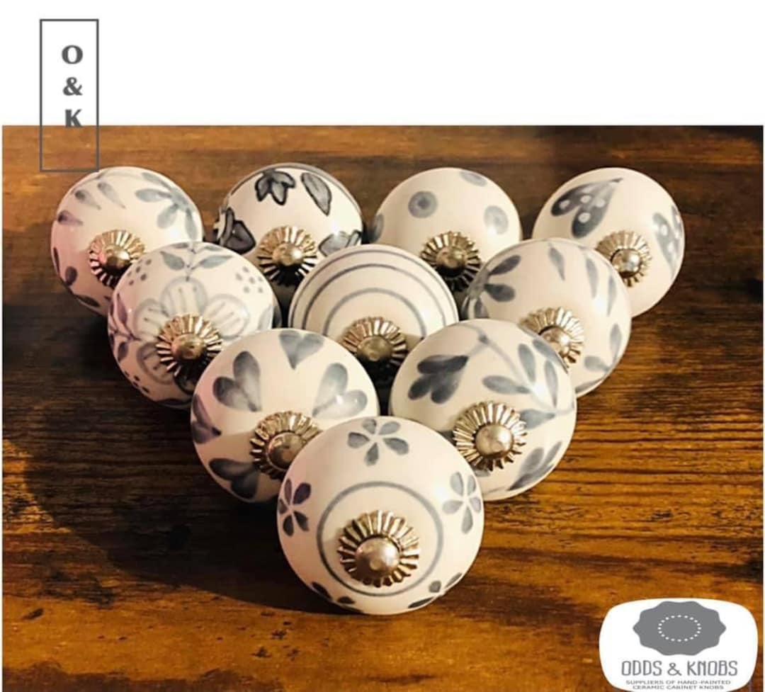 The Original Grey and White Knobs Grey White Drawer Knobs Vintage Style Hand Painted
