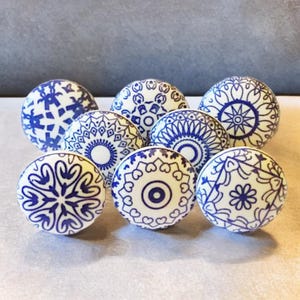 Mandala blue and white ceramic drawer knob blue and white mosaic cabinet knob wardrobe handle cabinet handle pull sets of 2/4/6/8/10/12