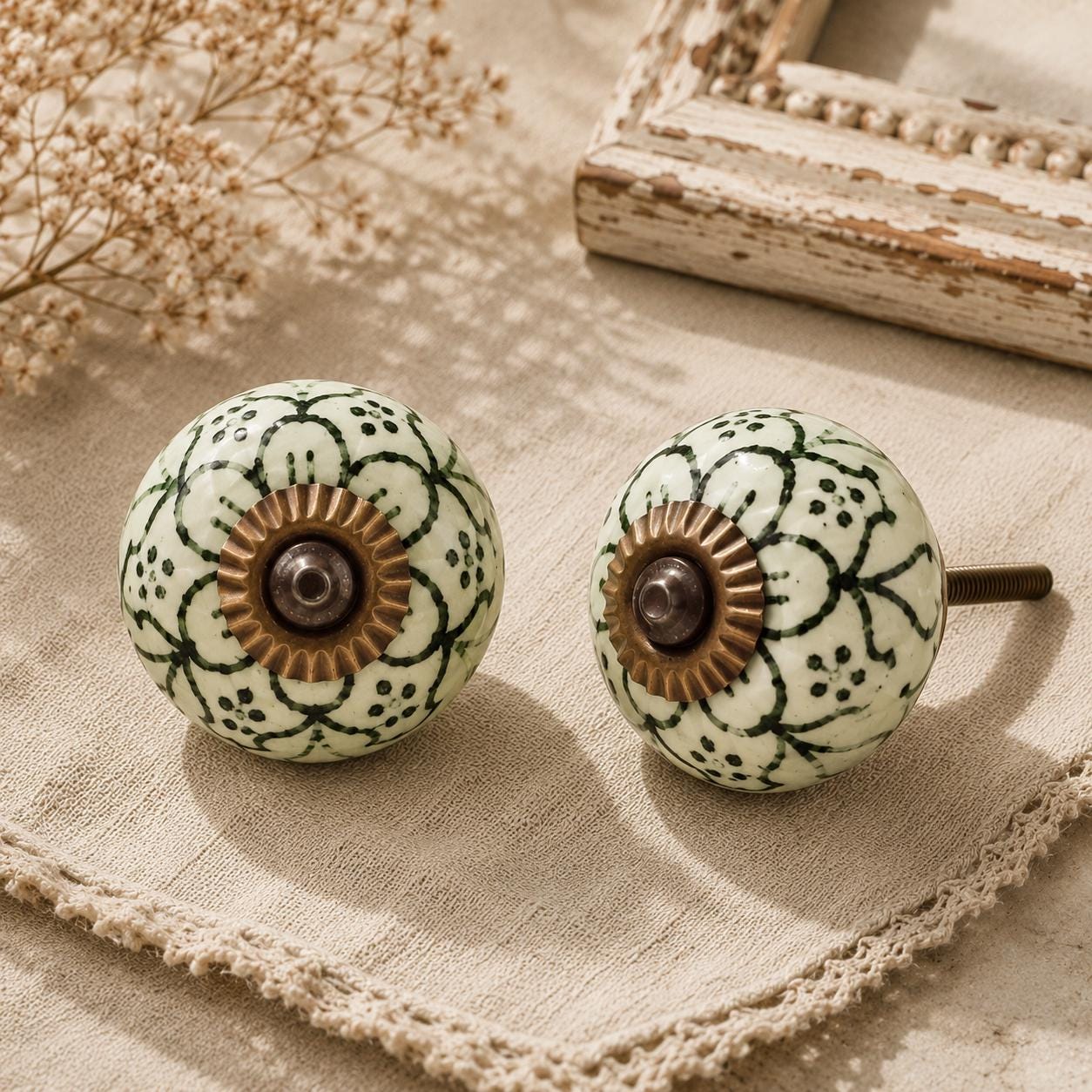 Ornate Dark Green Hand Painted Drawer Knob Ceramic Knob Cabinet