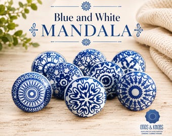 Blue and white mandala ceramic drawer knob cabinet knob wardrobe handles cabinet handles sets of 2/4/6/8/10/12/14/16/18/20/22