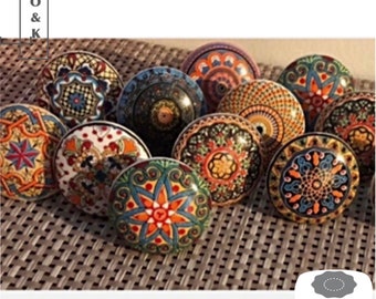 Mandala multicoloured drawer knob mosaic ceramic knob cabinet knob wardrobe handles cabinet handles set of 2/4/6/8/10/12/14/16/18/20/22/24