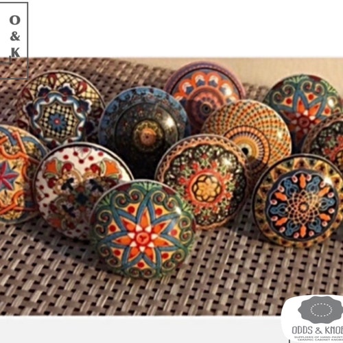 Mandala Multicoloured Drawer Knob Mosaic Ceramic Knob Etsy UK