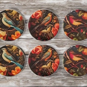 Boutons Art nouveau en bois d'oiseau - Poignées de placard décoratives fabriquées à la main pour tiroirs et meubles, poignées de tiroir en bois d'inspiration vintage - Lot de 6