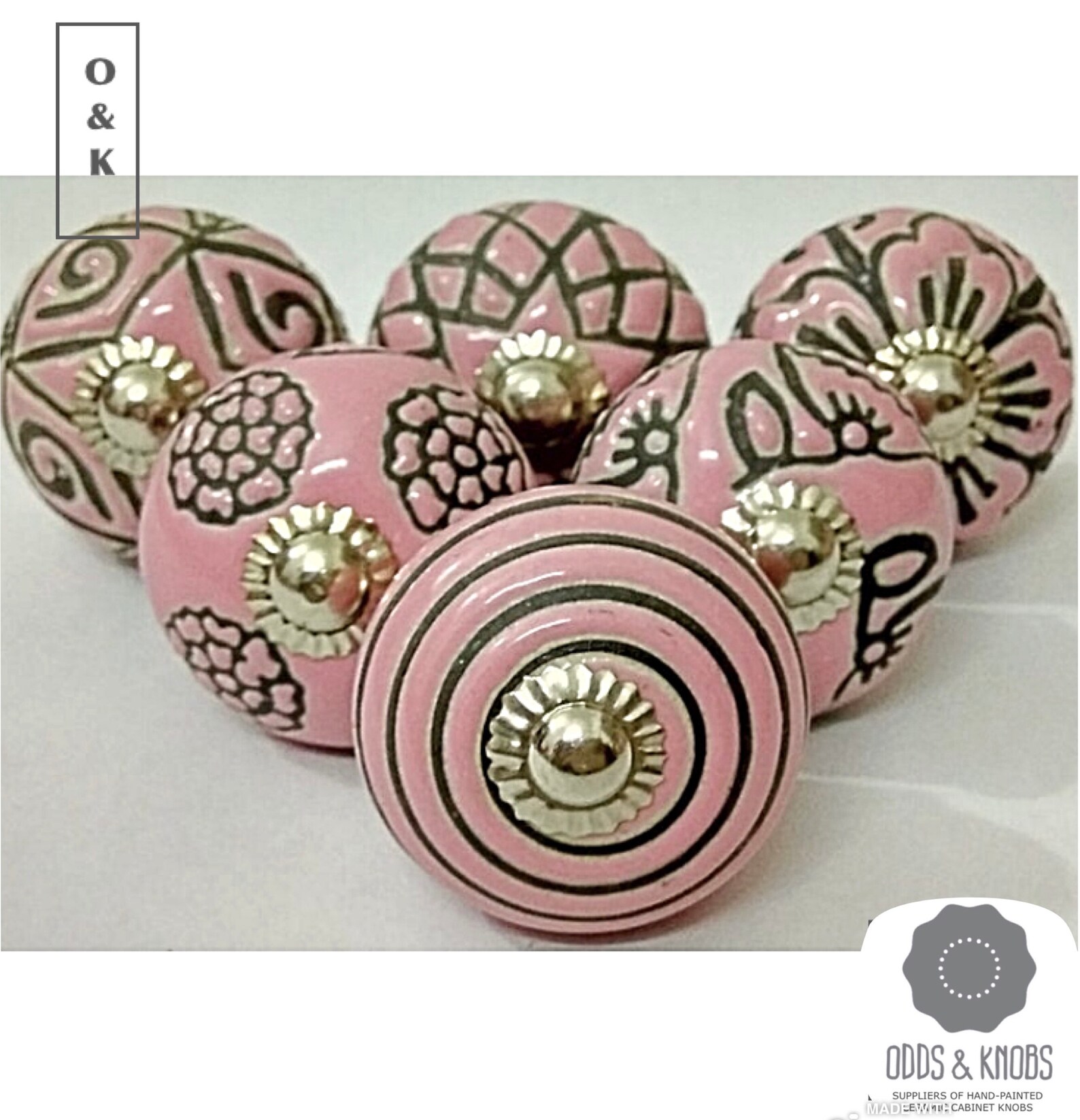 Etched pink drawer knob vintage pink ceramic knob Etsy