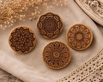 Mandala etched mango wood drawer knob wooden knob mandala embossed etched cabinet knob wood drawer knobs sets of 6