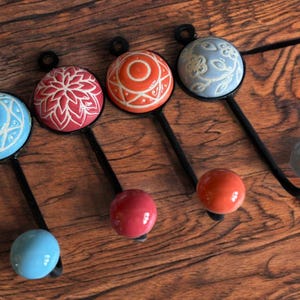 Ceramic wall hook wall hanger coat rack hook shabby chic vintage style coat rack antique hook mandala hooks cream hooks black blue grey hook