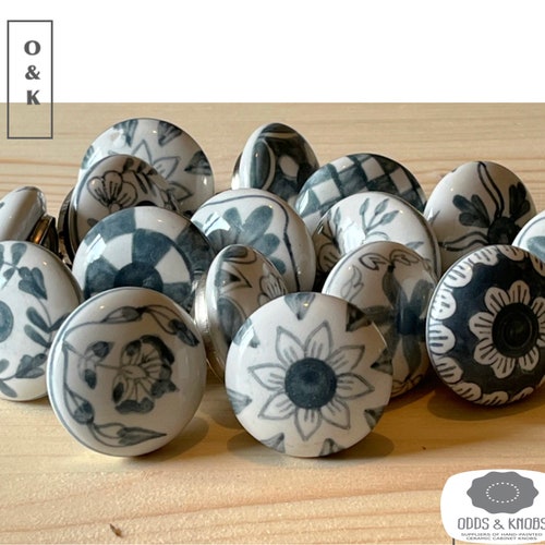 Vintage Style Smokey Grey and White Ceramic Knobs Grey Etsy UK
