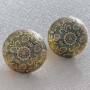 Floral Messing Schubladenknauf Gold Messing geätzt blaugrün Messingknopf Schrankknopf Kleiderschrank Griffe Schrankgriffe Knöpfe und Pull-Set 2/4/6