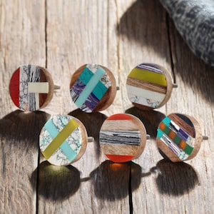 Multicoloured mango wood and resin drawer knob wooden cabinet knob chartreuse lime yellow turquoise drawer knobs sets of 2/4/6/8/10