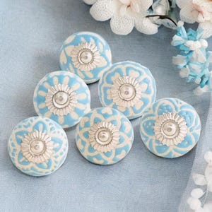 Etched blue and white drawer knob turquoise and stone ceramic knob aqua cabinet knob wardrobe handles knobs and pulls sets of 2/4/6/8/10/12