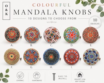 Moroccan multicoloured drawer knobs mosaic ceramic knobs multicoloured mandala cabinet knob wardrobe handles door knob sets of 2/4/6/8/10/12