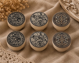 Fiskardo style cabinet knobs, wooded drawer knobs, dark blue and bronze cabinet handles,blue collection set of 6
