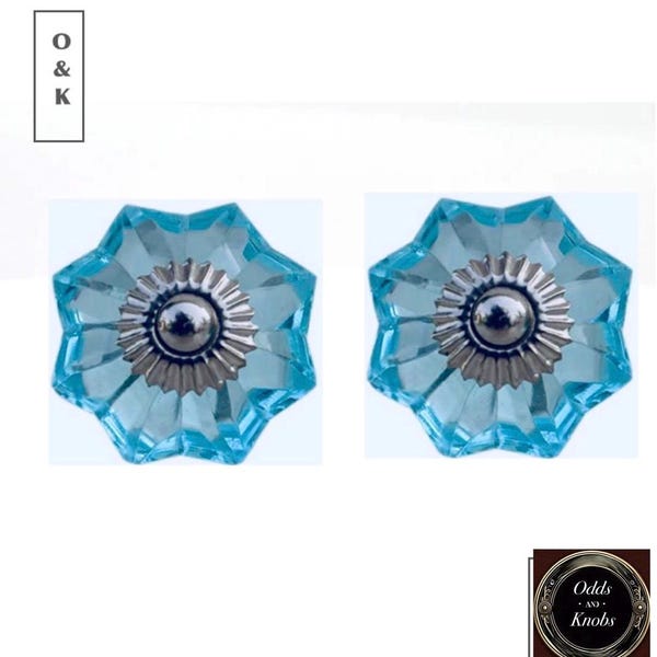 Blue Glass Drawer Handles Etsy