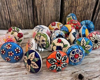 花柄マルチカラー引き出しノブ セラミックノブ キャビネットノブ ワードローブハンドル キャビネットハンドル ノブ プルセット 2/4/6/8/10/12/14/16/18/20/22/24個