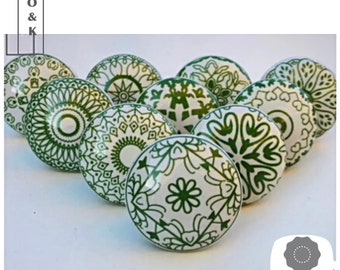 Mandala green and white mosaic drawer knob ceramic cabinet knob wardrobe handles cabinet handle pull set of 2/4/6/8/10/12/14/16/18/20/22/24