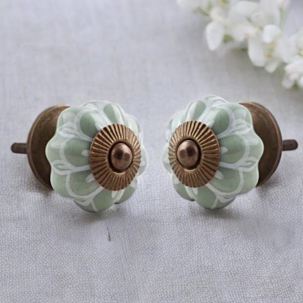 Vintage style sage green drawer knob light green ceramic knob cabinet knob wardrobe handles cabinet handles knob sets of 2/4/6/8/10/12