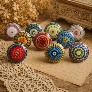 Mandala multicoloured ceramic drawer mosaic knob vintage cabinet knob wardrobe cabinet handle pull sets of 2/4/6/8/10/12/14/16/18/20/22/24
