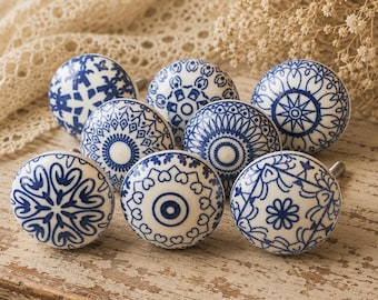 Mandala blue and white ceramic drawer knob blue and white mosaic cabinet knob wardrobe handle cabinet handle pull sets of 2/4/6/8/10/12