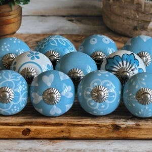 Etched blue and white drawer knob turquoise and stone ceramic knob aqua cabinet knob wardrobe handles knobs and pulls sets of 2/4/6/8/10/12