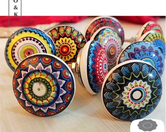 Mandala multicoloured drawer knob mosaic ceramic knob cabinet knob wardrobe handles cabinet handles sets of 2/4/6/8/10/12/14/16/18/20/22/24