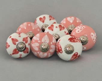 Tirador de cajón rosa y blanco con forma de corazón, tirador de cerámica rosa con forma de corazón, tirador de armario, tiradores de armario, juegos de 2/4/6/8