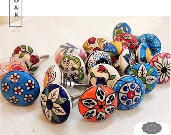 Floral multicoloured drawer knob ceramic knob cabinet knob wardrobe handle cabinet handles knobs pull set of 2/4/6/8/10/12/14/16/18/20/22/24