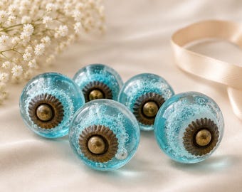 Blue glass drawer knob crystal blue glass cabinet knob shabby chic vintage cabinet wardrobe turquoise handles and pull sets of 2/4/6/8/10/12